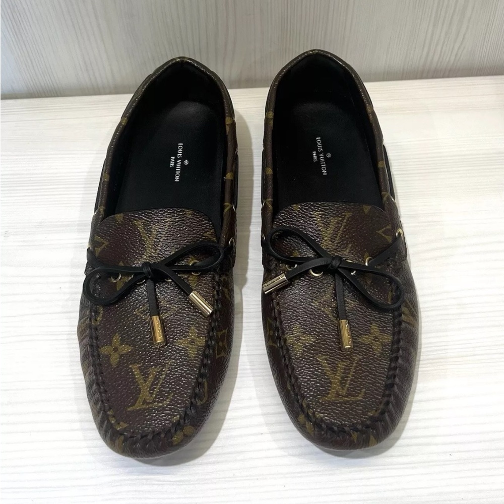 Louis Vuitton Brown Loafers with Monogram Pattern